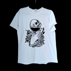 Gildan White Skull Graphic Tee Featuring Myra Oh Custom screen - L